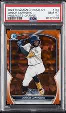 2023 BOWMAN CHROME SAPPHIRE ED PROSPECTS ORANGE #162 JUNIOR CAMINERO 1/75 PSA 10