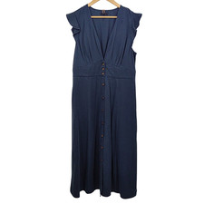 Quince Women Vintage Wash Tencel Button Front Midi Dress Midnight Blue L