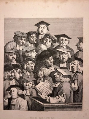 THE LECTURE HUMOR CARICATURE 1833 WILLIAM HOGARTH ANTIK STAHLSTICH ENGRAVING 30 - Bild 1 von 4