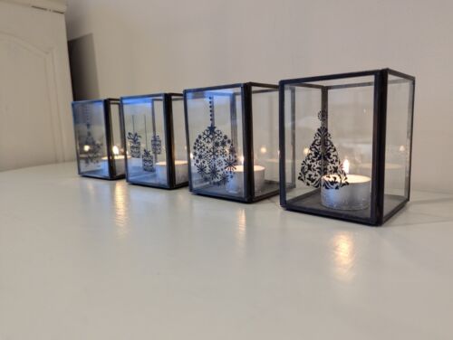 Set of 4 x Christmas Tea Light Holders Glass Metal James Brindley Harrogate - Picture 12 of 24