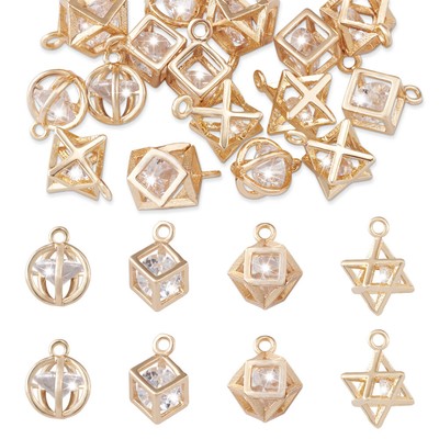 1Box Light Gold Crown Polygon Cube Cubic Brass Clear Cubic Zirconia Charms Craft