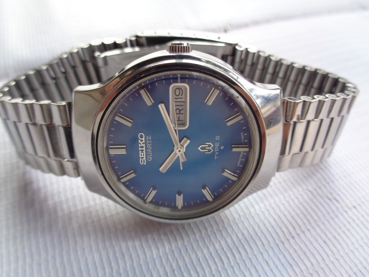 JAPAN RARE VTG COLLECTIBLE BLUE DIAL 7546-7090 SEIKO TYPE-II QUARTZ  WRISTWATCH