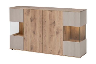 Sideboard Kommode Anrichte CATALINA mit Rillenfront Led B. und Push-Click System