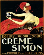 POSTER BEAUTY BLOOM OF YOUTH CREME SIMON POWDER SOAP PARIS VINTAGE REPRO FREE SH