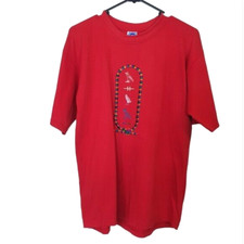 Embroided red tshirt Carla craft Sz M 100 Egyptian cotton American Indian desig