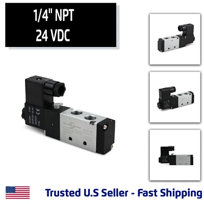 ATLANTIC VALVES 1/4'' 5 Port, 2 Position Pneumatic Solenoid Valve, 24V DC Coil, Air Return