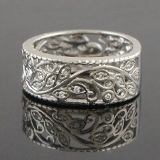 Eternity Filigree Leaf Scroll Band 14K White Gold Over 2.4 Ct Simulated Diamond
