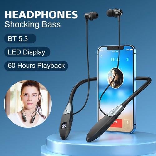 Wireless Bluetooth Neckband Headphones Mic Headset Stereo Earphone LED Display - Picture 3 of 25