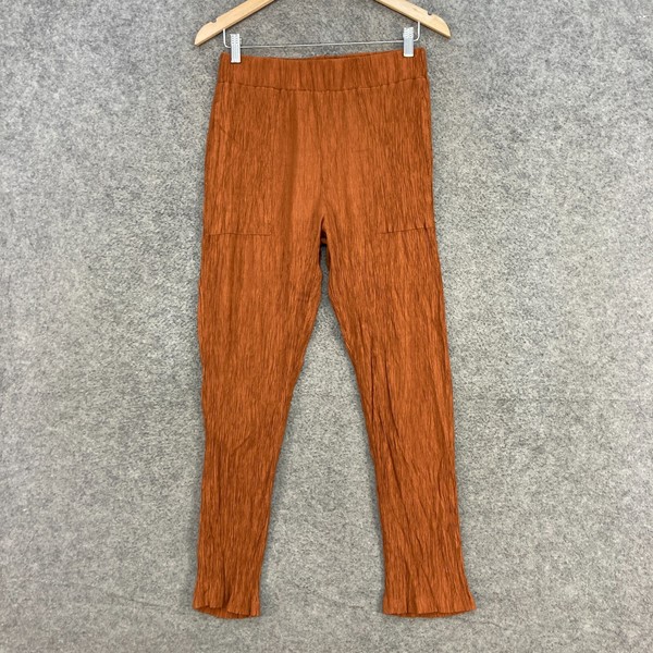 Stella Pants Womens 10 Brown Elastic Waist Pockets Crepe Straight Stretch 26717