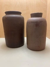 2 Large Vintage Ragon house Collection Dark Brown Stoneware Vases/Crocks