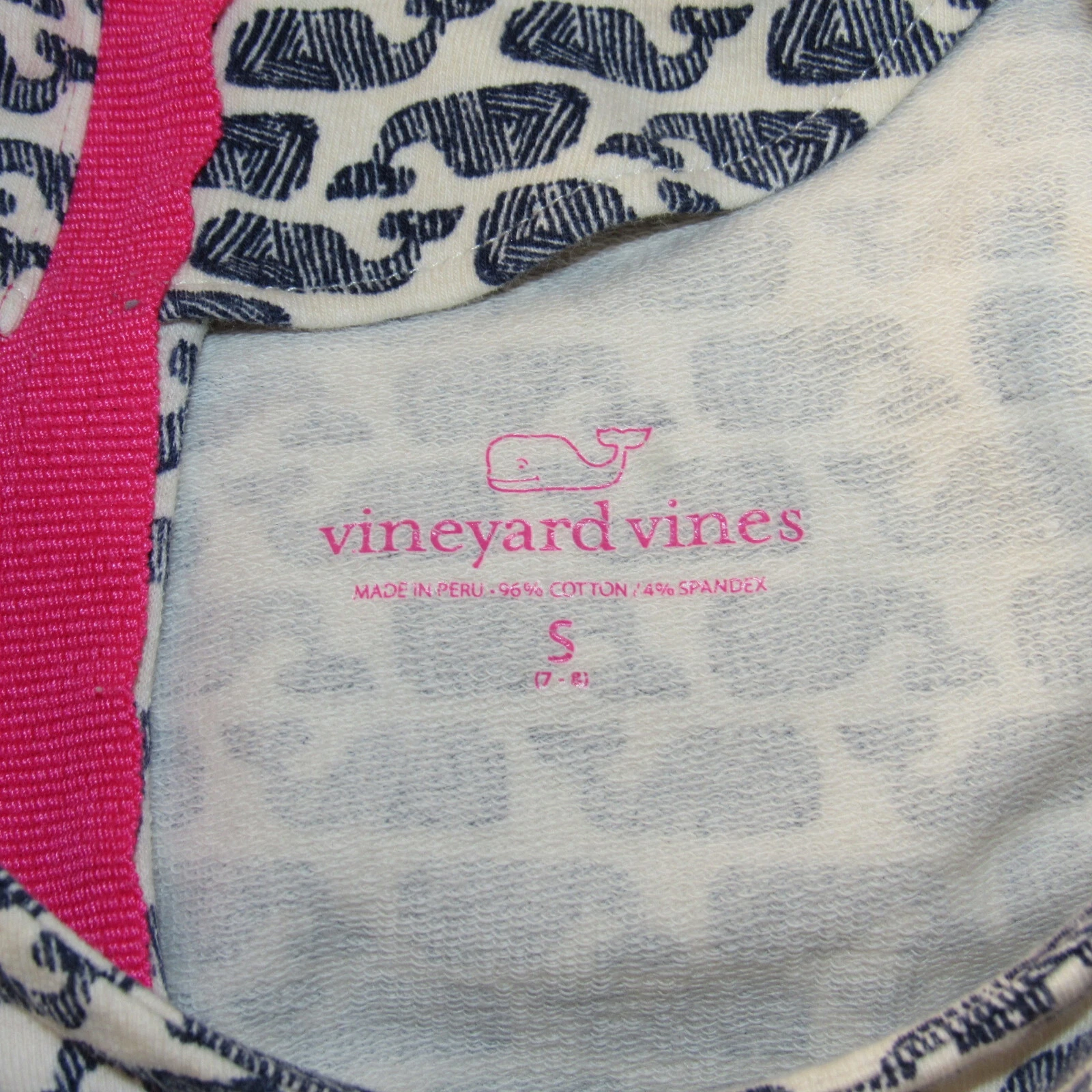 OFF WHITE Abito bambina Vineyard Vines bianco sporco blu navy balena stampa all over tg S 7 8