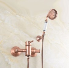 Red Copper Wall Mount Bathroom Shower Faucet Hand Held Shower Mixer Tap Spray