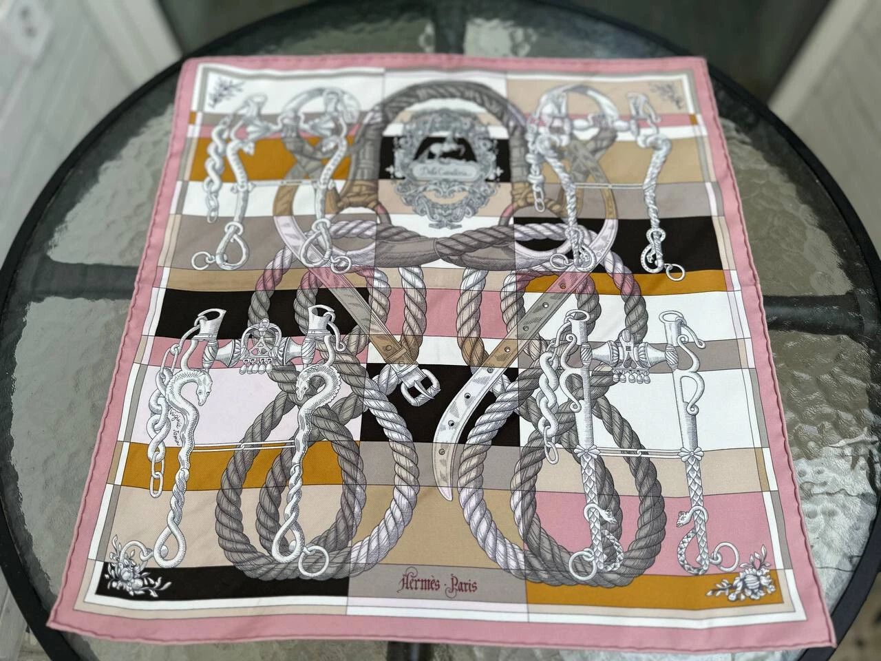 Hermes — Authentic Hermes Della Cavalleria 100% Silk Pink Scarf Size Small
