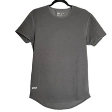 BYLT Mens Drop Cut Lux T-Shirt Short Sleeve Crewneck Striped Gray Black Size S