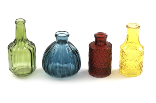Small Bud Vases, Coloured Glass Vases, Ribbed Bottle Vase, Wedding Centerpiece - Picture 1 of 9