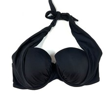 Victorias Secret 34D Bikini Top Solid Black Tie Underwire Lined #1300