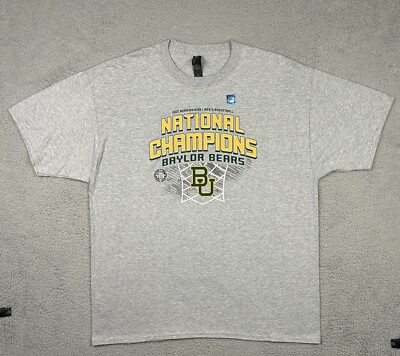 2021 NCAA Division 1 Men's National Champions Baylor Bears Gray T-Shirt Size XXL