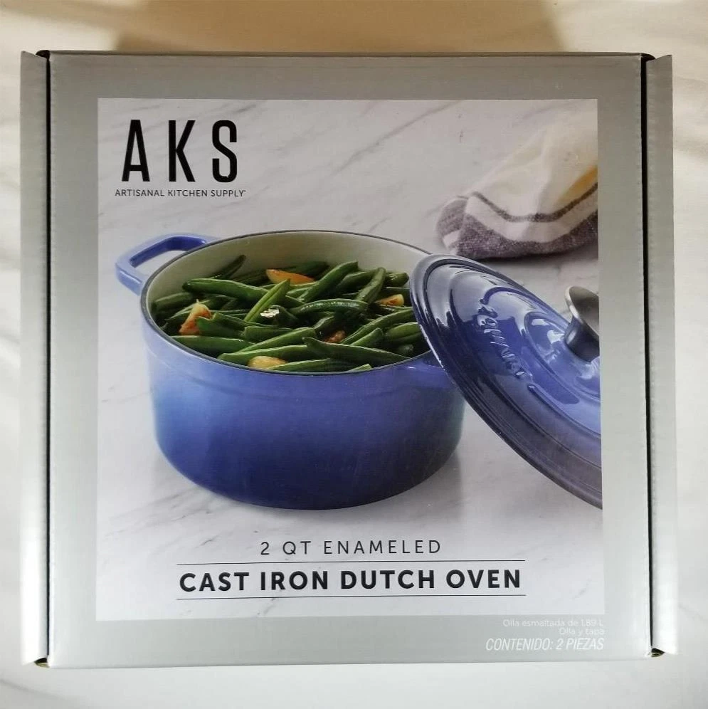 Artisanal Kitchen Supply 2 Quart Enameled Cast Iron Dutch Oven Blue Cooking Pot