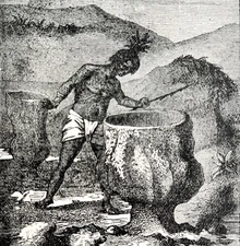 Neptune's Cup Ocean Coral Primtive Man 1887 Wood Engraving Victorian Art DWEE29