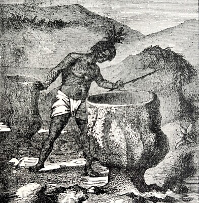 Neptune's Cup Ocean Coral Primtive Man 1887 Wood Engraving Victorian Art DWEE29