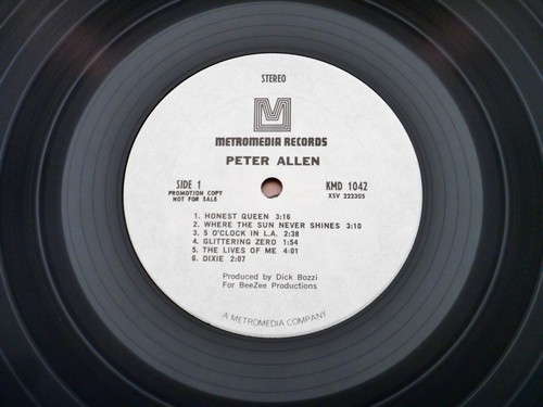 ♫ Peter Allen S/T Album ♫ Rare 1971 Metromedia Records White Label Promo Vinyl - Picture 2 of 3