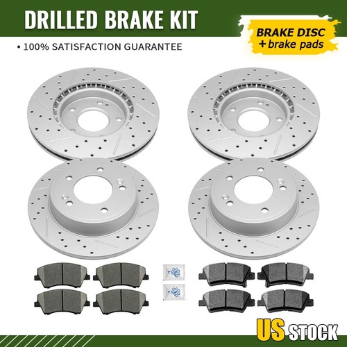 YXPCARS Front & Rear Drilled & Slotted Rotors + Ceramic Brake Pads Kit For Hyundai Elantra 2017-2020