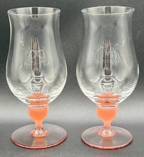 2 Mikasa Sea Mist Coral Pink 10 Oz. Iced Tea Glasses Goblets 6.5” Frosted Stem