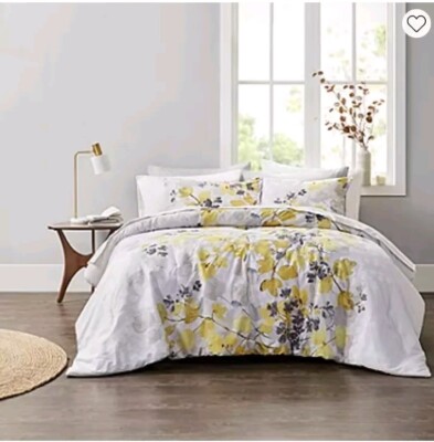 Comfort Spaces  Complete Bed + Sheet Set Queen Size 9 Pcs Yellow Floral 