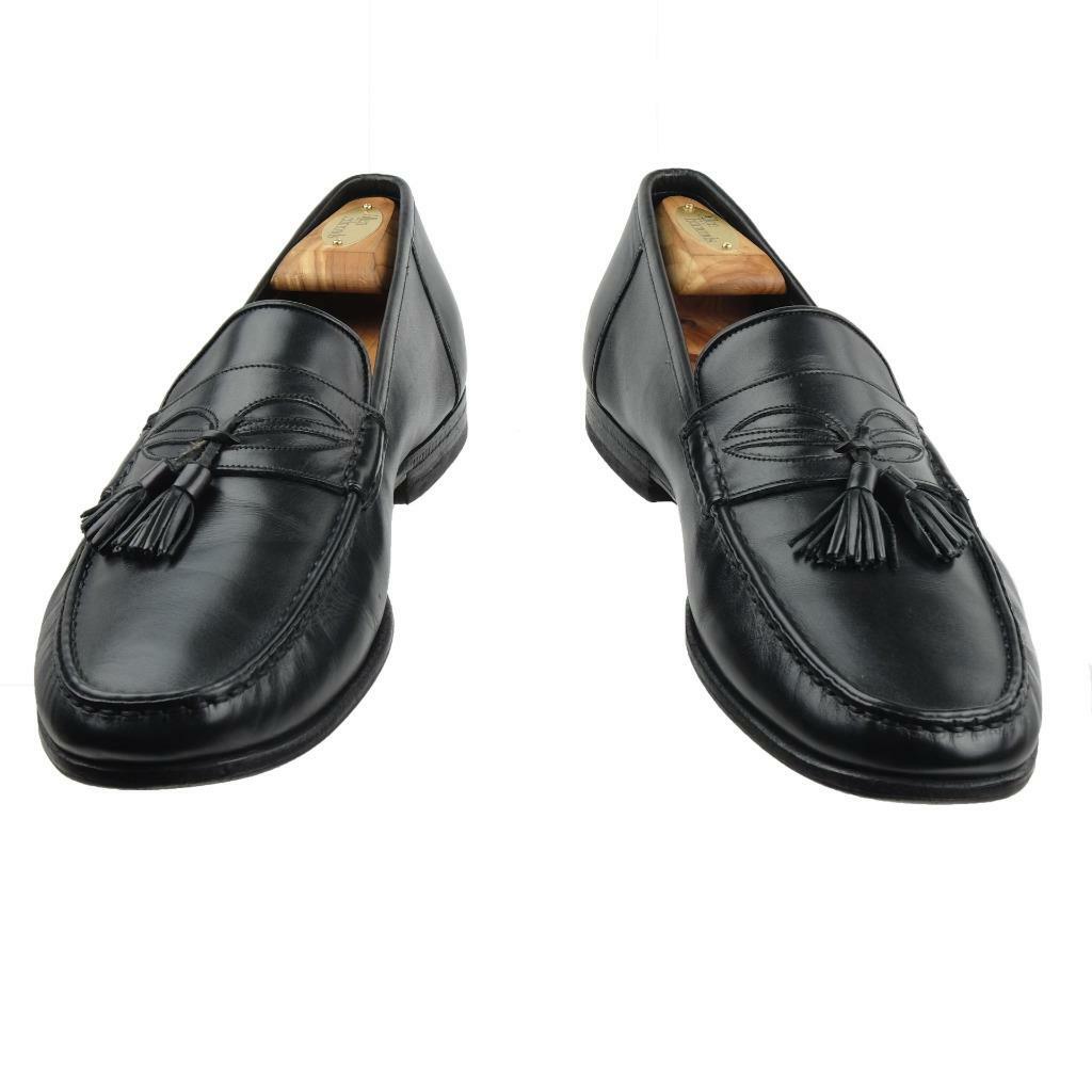 SANTONI Tassel Loafers Dress Shoes Sz. 11 D Black Leather  display picture 2