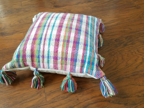 New Anthropologie Pillow Throw Pillow 18 x 18 inches Plaid w/ Fringes - Picture 6 of 6
