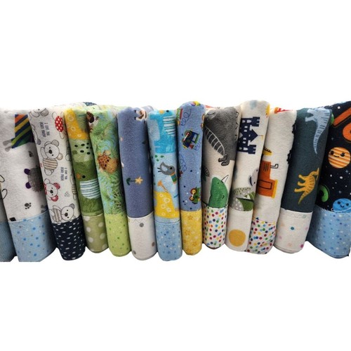 Handmade Flannel Baby Boy Blankets, Baby Shower Present, Animals/ Trains/Trucks - Picture 3 of 64