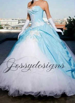 Duchesses Blau Rosa Brautkleid Ballkleid Schulterfrei Schnürt Übergröße Gr.32-60 - Bild 1 von 4