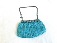 Clara Kasavina Turquoise Beaded Evening Bag Blue With Flowers Vintage Rare