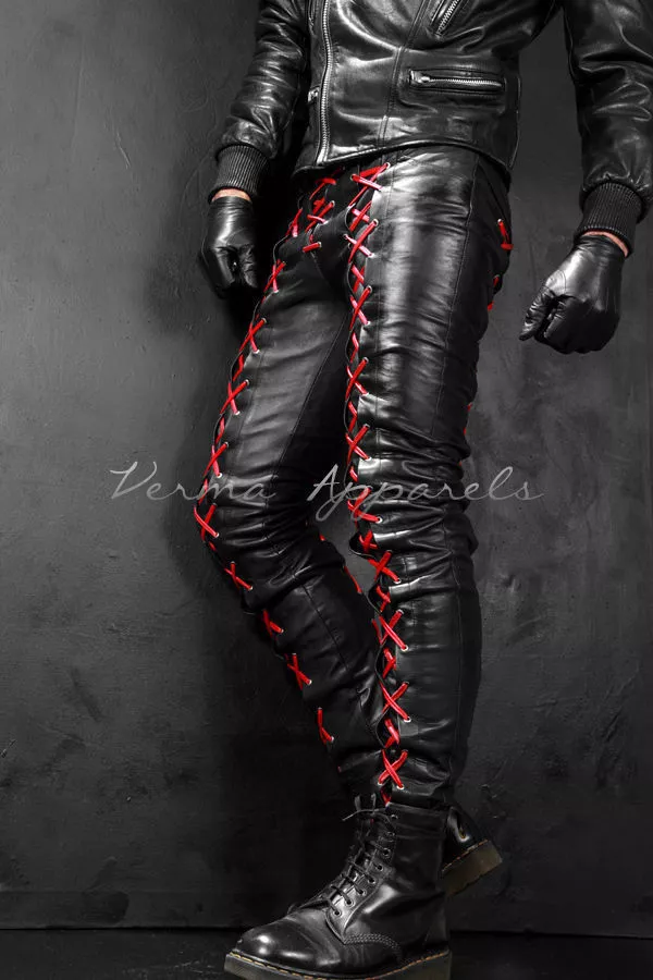 Red lace hotsell up leather pants