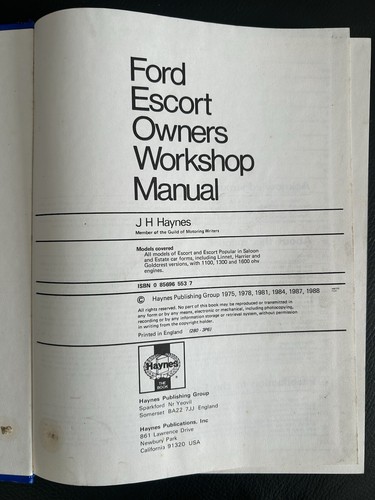 Ford Escort Mk2 (ohv Models 1975-1980) Haynes Workshop Manual 280 - Picture 3 of 14
