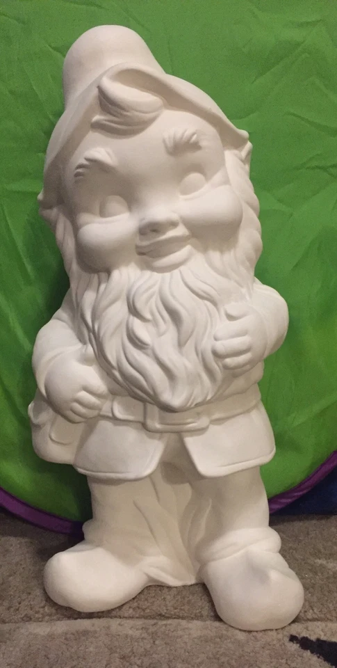 "Gnomo de jardín grande bisque de cerámica pintura en U listo para pintar Alberta 16""x8""x7""" Foto 3 de 4