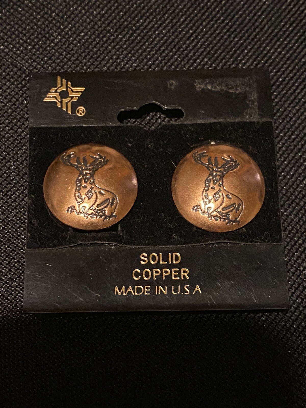 Solid copper Circle Clip On Earrings With Etched … - image 1