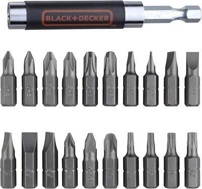 BLACK and DECKER Screwdriver Bit Set Pozi Phillips Flat bits Holder 21 PC A7074