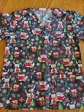 Ua Christmas Scrub Top Small  EUC  Gray