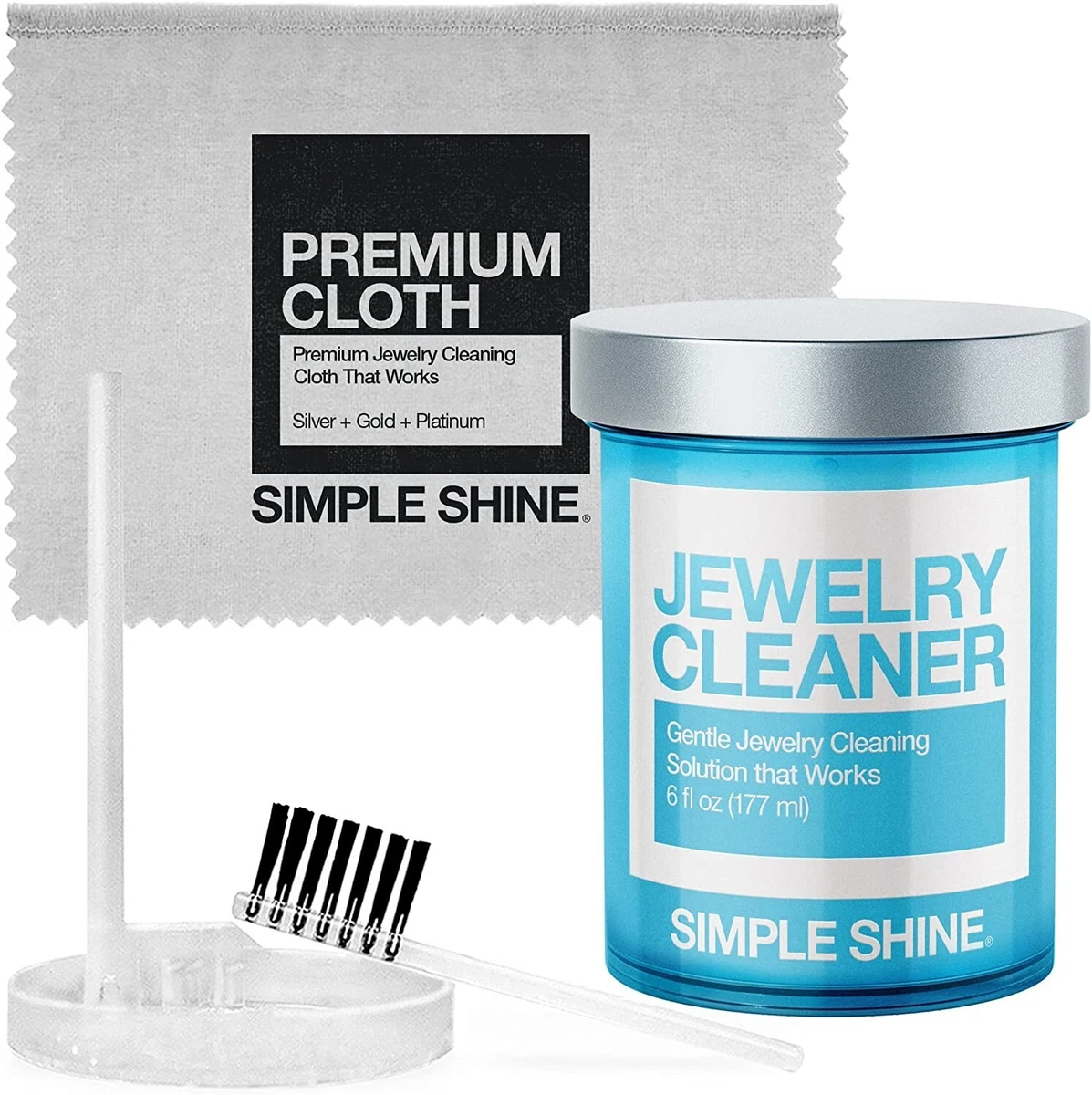 Complete Jewelry Cleaning Kit Polishing Cloth Brush and Cleaner