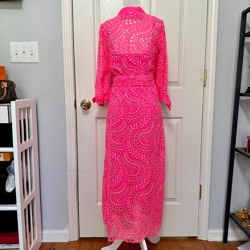 LILLY PULITZER AMRITA MIDI DRESS PINK ISLE SWIRLY FERN SCALLOPED EYELET 0 $348 - Picture 4 of 17