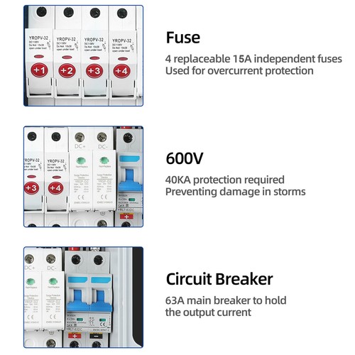 4String Solar PV Combiner Box 63A Circuit Breaker Solar Panel System Waterproof - Bild 20 von 21