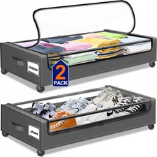 Under Bed Storage with Wheels, 2 Pack Under Bed Storage Containers with Clear