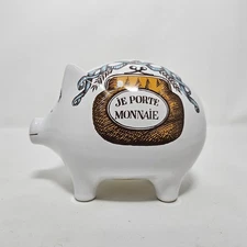 1980s Estello Piggy Bank Made in France Je Porte Bonheur French Porcelain Piggy 