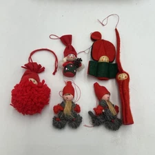 Vintage Danish Gnome Felt &  Wood Christmas Ornament Figurine Lot Of 6 Assorted