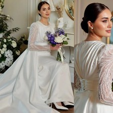 Luxury Mermaid Wedding Dresses Long Sleeves Satin Sequins Beaded Bridal Gowns