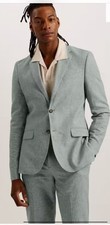 TED BAKER Suit Jacket Blazer Mens TB 3 UK M Damaskj Green Linen Mix Long Sleeve