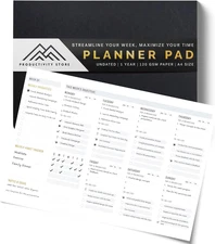 Productivity Store - Weekly Desk Planner Pad, 12-Month Productivity Planner, Tea