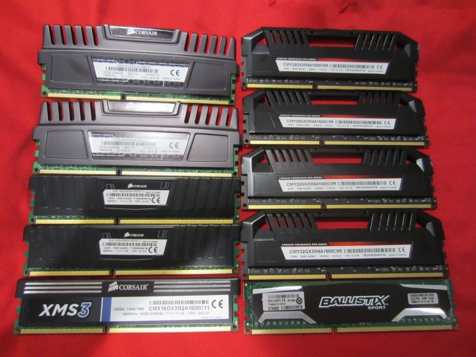Lote de 18 piezas de memoria Udimm G.Skill, Corsair, Patriot, Crucial 8GB DDR3-1600/1866Mhz Foto 3 de 4