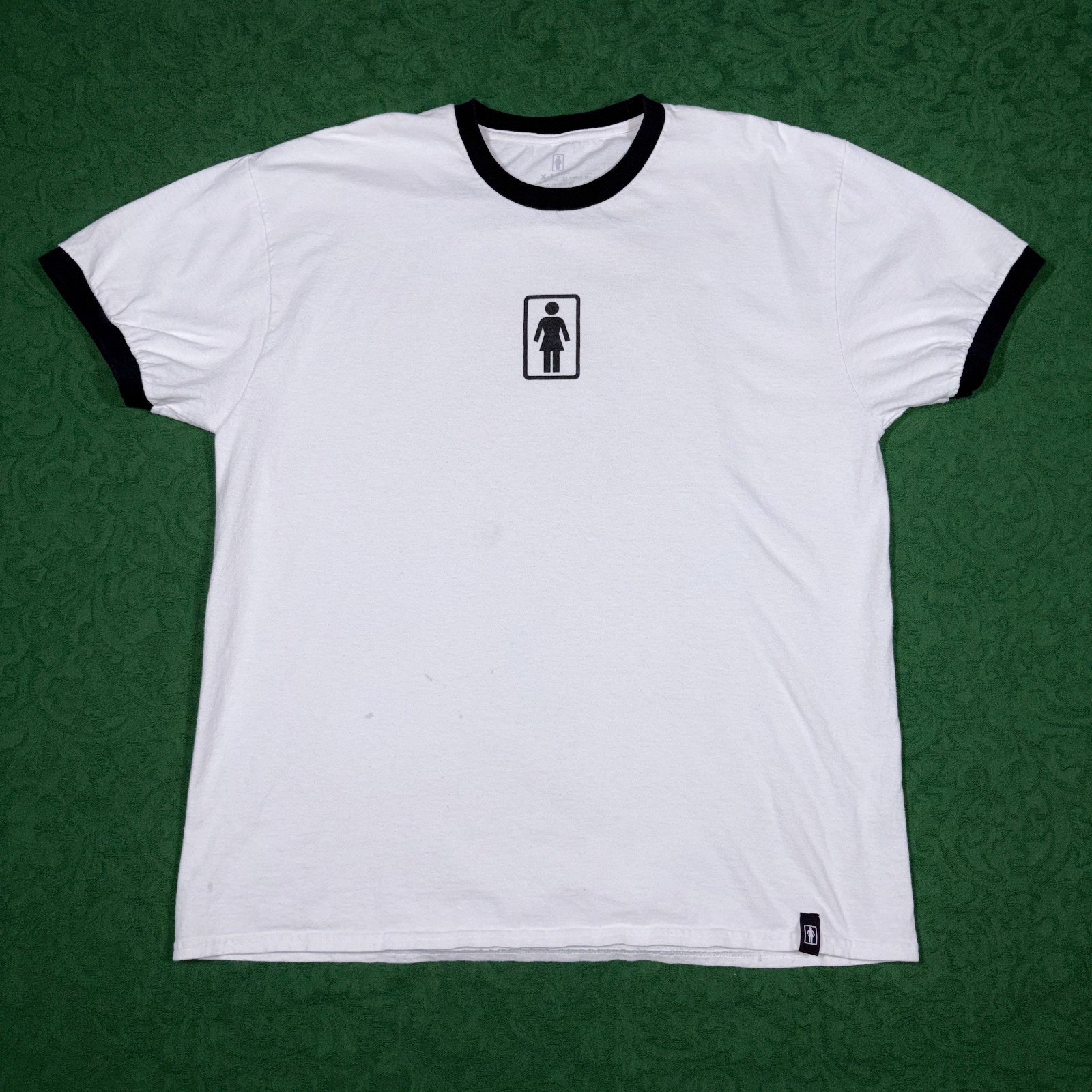 S Ringer T-shirt Mens Xl White Skateboarding Sk8 Tee Y2k *st